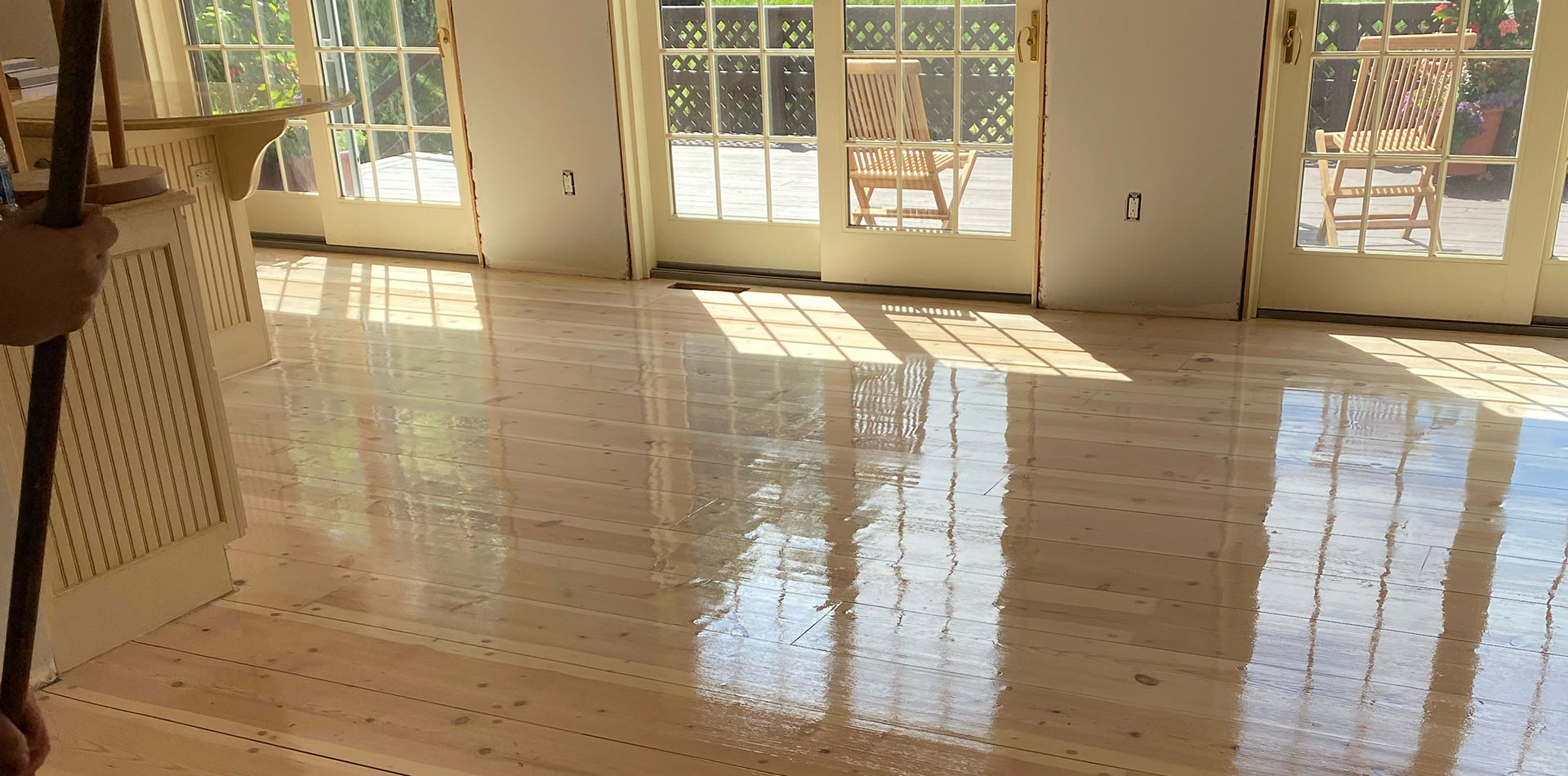 interior of a home with newly installed and waxed hardwood floors